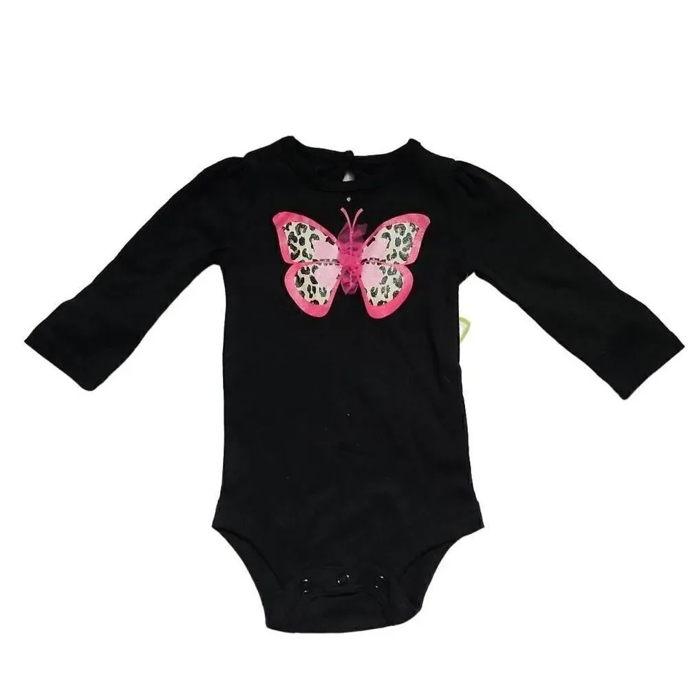 Baby Starters Girls Sz 6M Black Long Sleeve Butterfly One Piece Top